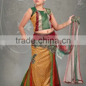 Deep Orange Color Benaras Cloth All Over Stylish Lehenga Sizzling Girls Ready Made thumbnail-1