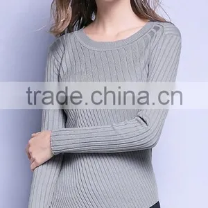 Womens Grey Cotton Knitted Pattern Long Sleeves Pullover Sweaters With Best Price thumbnail-2