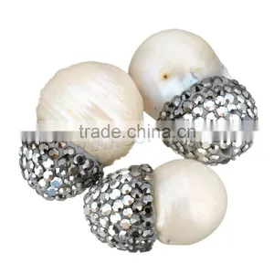 Raw Pearls Natural Freshwater Loose Pearl Beads With Rhinestone Clay Pave thumbnail-2