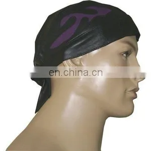 HMB-901D LEATHER SKULL CAP DURAG PURPLE FLAME STYLE BIKER SKULLCAP HATS thumbnail-1