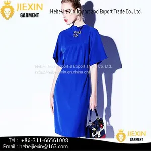 Fashion Different Designs Long Sleeve Nylon Plain Navy Blue Tunic Casual Dresses thumbnail-1