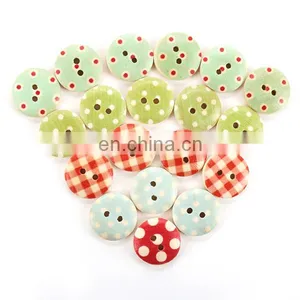 Mixed Multicolor 15mm 2 Holes Polka Dot Small Polka Dot Rustic Plaid Handmade Diy Accessories Small Wooden Buttons thumbnail-1