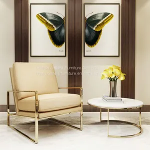 Modern Leather Cushion Golden Chrome Frame Lounge Sofa Chair thumbnail-1
