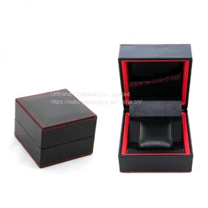 Black Leather Watch Boxes PU Watch Cases With Red Color Stitching Wholesale thumbnail-1