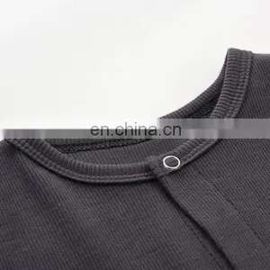 Plain Color Infant Jumpsuit Ribbed Cotton Footed Newborn Baby Rompers thumbnail-2