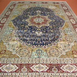 YAMEI Blue Color Big Size Handmade Silk Persian Carpet for Sale Szie 9x12ft thumbnail-4