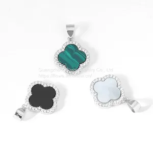 S925 Sterling Silver Four-leaf Clover Necklace Female Agate Zircon Pendant Simple Style Necklace thumbnail-3