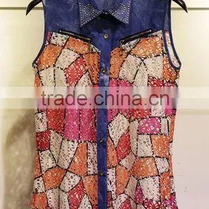 Hollowed-out Sleeveless Tops With Colorful Tetragonum for Women thumbnail-1