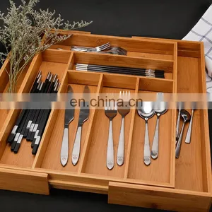 Bamboo Storage Knife Holder Multifunction Extendable Kitchen Bamboo Storage Holder thumbnail-3