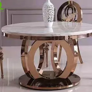 High Quality Marble Top Dining Room Table Indoor Dining Table Modern Home Furniture Metal Stainless Steel thumbnail-1