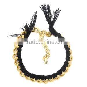 New Design Stainless Steel Gold Chain With Cotton Rope Handmade Bracelet thumbnail-1