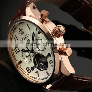 Day Date Display Analog Watch,Leather Wrist Men Automatic Mechanical Watch WM374 thumbnail-2