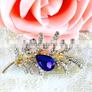 Elegant Shape Brooch Pin With Crystal, Sapphire Crystal Pin Brooch With Rhinestone, Sapphire Brooch Pin for Wedding Dress thumbnail-1