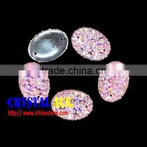 New Design Pink AB Crocodile Back All Sky Star Ellipse Flat Back Resin Sew on Stone for Clothing Textiles Multi-color Optional thumbnail-1