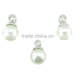 Pearl Stud Earrings Pearl Setting Pendant Rhodium Plating 925 Sliver Jewelry Set thumbnail-1