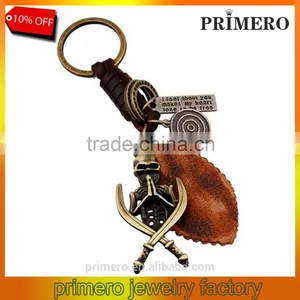 Retro Punk Jewelry Alloy Skull Braided Men Real Leather Skeleton Key Chains thumbnail-1