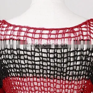 PM-004 Branded Red and Black Fashion Punk Rave Broken Pullover Striped Sweater thumbnail-5