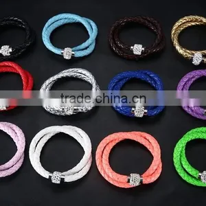 2014 Leather Bracelet, Crystal Rhinestone Bracelet, Leather Rhinestone Bracelet, Genuine Leather Womens Magnetic Bracelet thumbnail-3