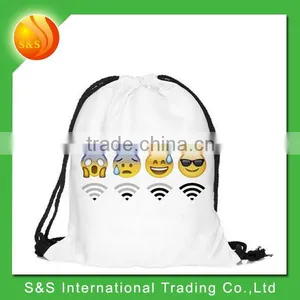 Fullprint Cotton Canvas White School Outdoor Emoji Drawstring Bag thumbnail-1
