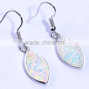 Lady Synthetic Blue Opal Inlay Leaf Dangle Earrings 925 Sterling Silver Leaf Hook Earring thumbnail-2