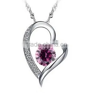Silver Heart Necklace Crystal - Stylish Crystal Pendant Fashion Designer Jewelry Gift for Valentine's Day thumbnail-6