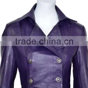 Ladies Edwardian Puple Gothic Style Lace Back Soft Lambskin Real Leather Jacket thumbnail-2