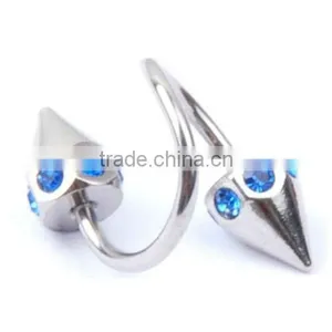 14G 316L SS With Gem Spiral Eyebrow Ring thumbnail-1