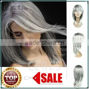 on Sale Popular Silky Straight Silver White Grey Synthetic Hair Wig With High Resistant Fiber Free Shipping thumbnail-1