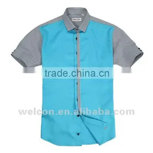 Latest OEM Design 100% Cotton Casual Style Blue Popular Short Sleeve New Fashion Japan Korean Shirt thumbnail-1