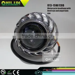 15W Motorcycle LED Headlight With Angel Eye Devil Eye thumbnail-1