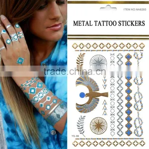 Wholesale Gold Silver Foil Temporary Tattoo Sticker Necklace Bracelets Tattoo Metalic Fake Tattoo/tatoos thumbnail-1