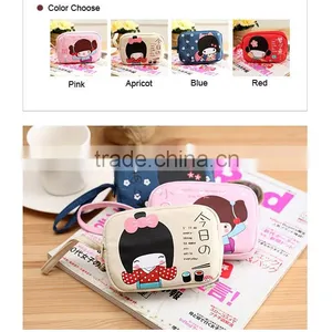 New Coming Women Girls Double Zipper Fabric Coin Purse Wallet Case Mobile Phone Bag thumbnail-1
