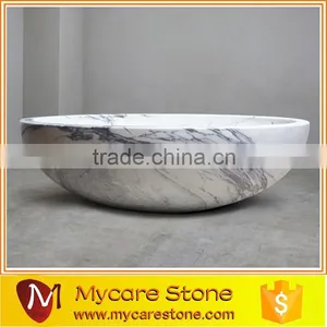 Hand-made Craving Stone Bathtub, Polished White Marble Bathtub thumbnail-3