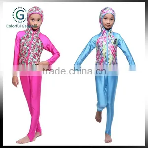 Baby Kids Girls Muslim Arab Modest Swimwear Full Covered Patchwork Swimsuit Islamic Beachwear thumbnail-3