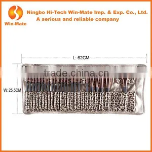 2014 Best Seller Leopard pu Bag Nylon Hair& Wood Handle 24 Piece Make up Cosmetic Brush Set In Pretty Pouch thumbnail-2