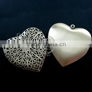 57mm Big Filigree Heart Shape Vintage Style Antiqued Bronze Flower Photo Locket DIY Pendant Charm Jewelry Supplies 1131049 thumbnail-2