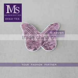 Good Looking Pink Butterfly Woven Embroidery Patch in Sequin Material for Sale thumbnail-1