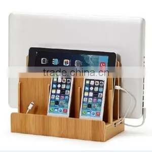 Bamboo Multi Device Cord Organizer Stand and Charging Station for Phone and Tablets thumbnail-2
