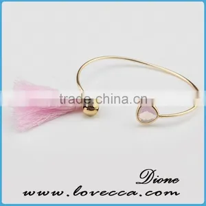 New Arrival Designs Pink Adjustable Glass Stone Brass Bangle With Tassel thumbnail-1