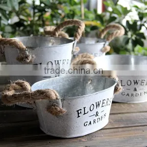Hot Sales Garden Zinc Flower Pot Metal Planter With String Handle thumbnail-1