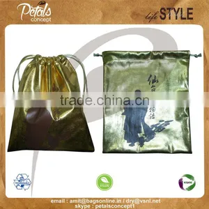 Mettalic Fabric Promotional Gift Pouch With Drawstring thumbnail-1