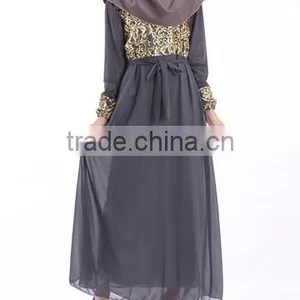 Guangzhou Wholesale Clothing OEM Hijab Style Bright Front Long Sleeve Ten Colors Chiffon Jalabiya With Sash thumbnail-4