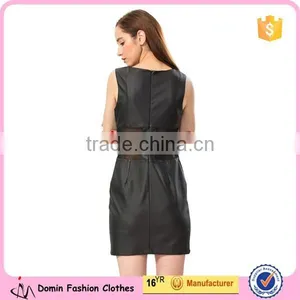 2015 New Fashion Mesh Insert Synthetic Leather Dress for Women thumbnail-4