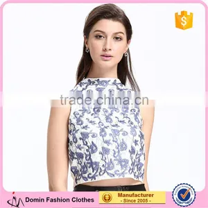 Domin Factory Ladies Fashion Sleeveless Embroider Crop Top thumbnail-1