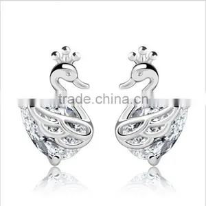 New Design Fine Jewelry 100% 925 Sterling Silver Swan Zircon Earrings thumbnail-1
