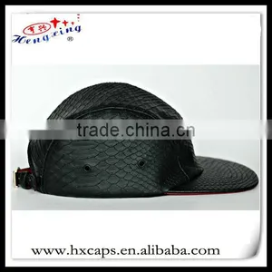 Black Country Snapback Hats Snakeskin Leather 5 Panel Blank thumbnail-1