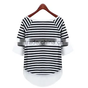 Summer Simple Latest Fashion Women Black and White Striped Lady Shirt Chiffon Fabric Chiffon Blouse thumbnail-4