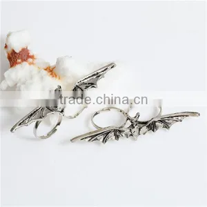 3D Adjustable Double Finger Ring Antique Silver Halloween Bat Animal Round 14.3mm thumbnail-2