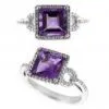 Generous and Stylish 18k White Gold Amethyst Engagement and Wedding Rings With Multiple Diamonds Sur thumbnail-1