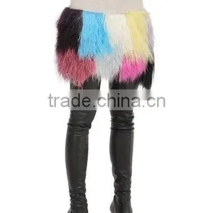 YR947 Fringed Patchwork Mongolia Wool Skirt Real Timbet Lamb Fur Skirt thumbnail-3
